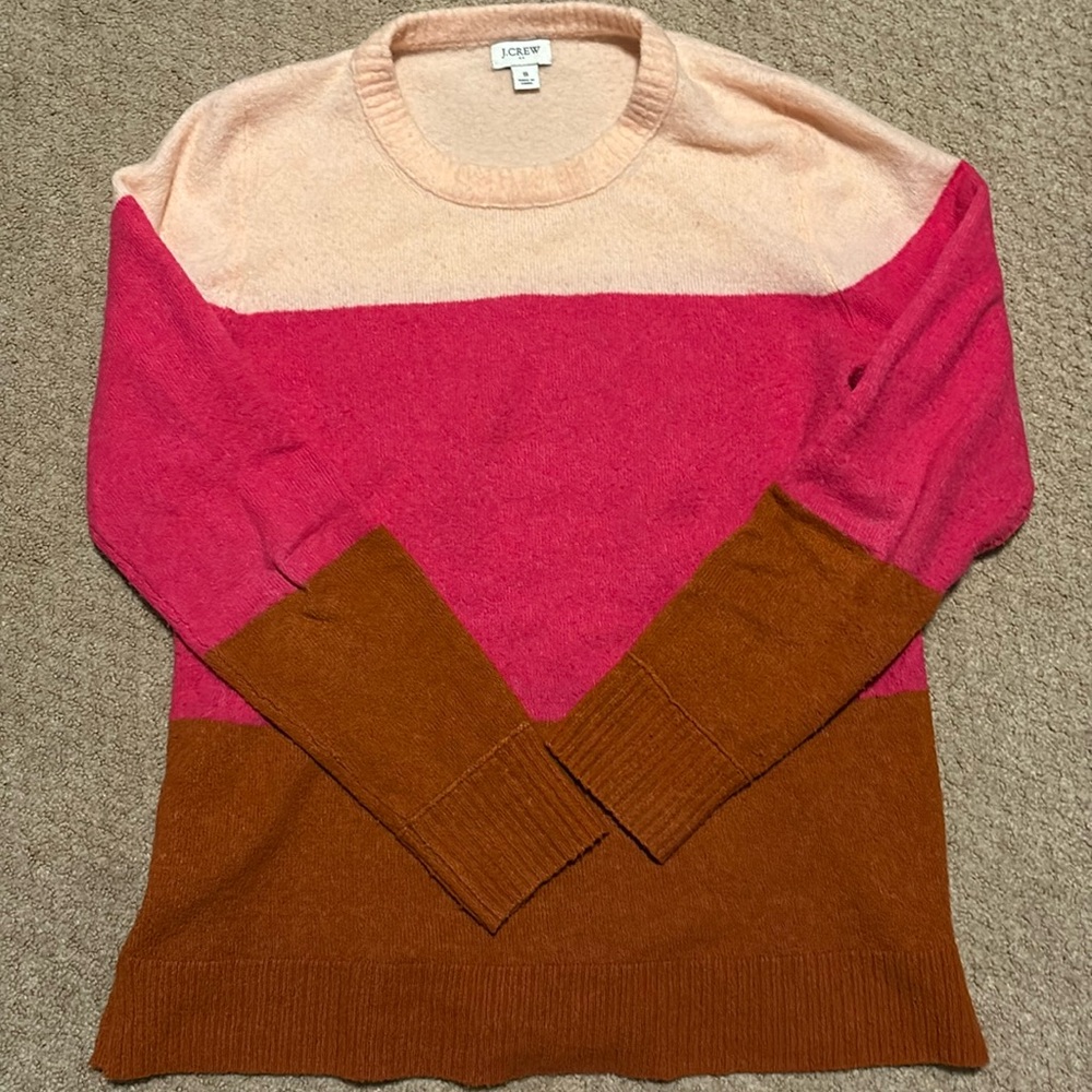J Crew Womens Medium Sweater Pink Orange Knit Stretch Long Sleeve